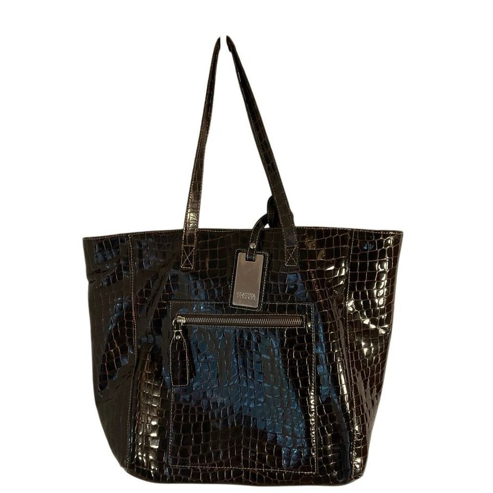 Chocolate Brown Croc Embossed Claudia Firenze Large Leather Bag